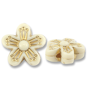 Acrylic beads flower Off White-Gold