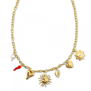 Stainless steel necklaces with charms summer Gold-Red-White