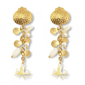 Stainless steel earrings squid Gold-White