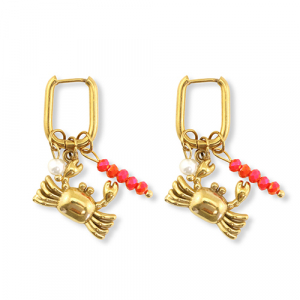 Stainless steel earrings crab Gold-Red-White