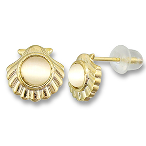 Brass TQ metal earrings / earpins shell with pearl Gold-Light Grey