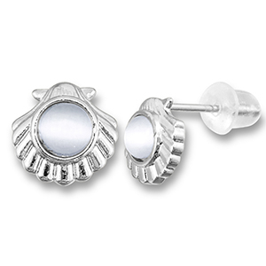 Brass TQ metal earrings / earpins shell with pearl Silver-Light Grey