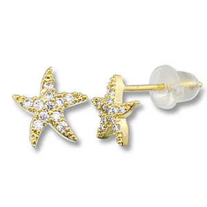 Brass TQ metal earrings / earpins starfish Gold-Transparent