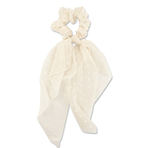 Scrunchie hair tie with ribbon dots Off White
