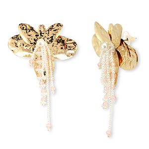 Trendy earrings flower Gold-White-Light Pink