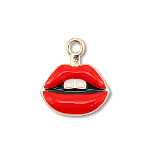 Metal charms enamel kiss Gold-Red