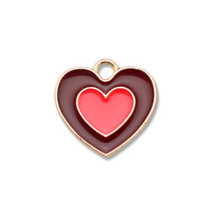 Metal charms enamel heart Gold-Brown-Coral Red