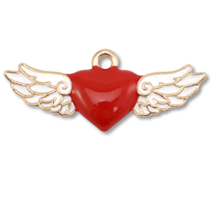Metal charms enamel heart with wings Gold-Red-White