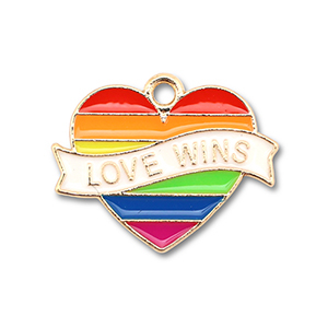 Metal charms enamel heart "love wins" Gold-Multicolour
