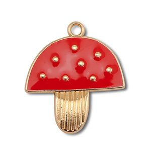 Metal charms enamel mushroom Gold-Red-White