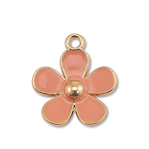 Metal charms enamel flower Gold-Terracotta Rose