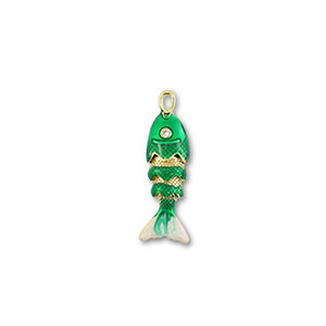 Eco-brass&reg; metal charms fish Gold-Green-White