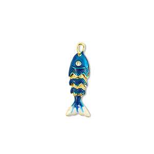 Eco-brass&reg; metal charms fish Gold-Dark Blue-White