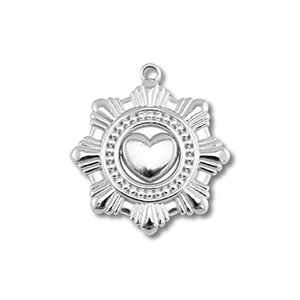 Stainless steel charms flower with heart Silver