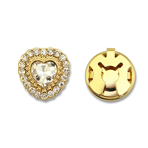 Eco-brass&reg; metal button covers zirconia heart Gold-Crystal