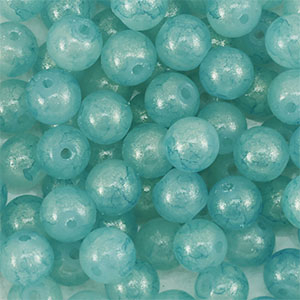8 mm glass beads with glitters Turquoise Blue-Gold
