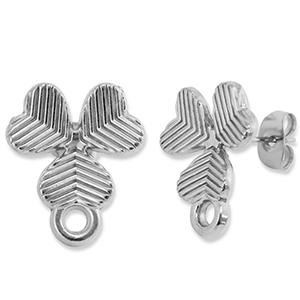 Stainless steel findings earrings / earpin clover with loop Silver