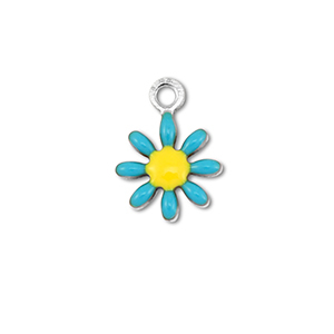 Stainless steel charms flower Silver-Blue-Yellow