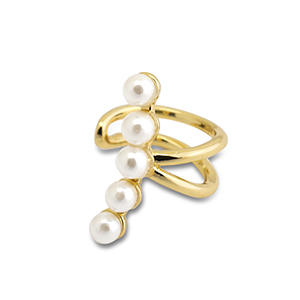 Stainless steel earrings ear cuff  with imitation pearls Gold-White