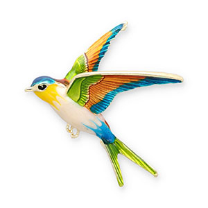 Brooches swallow Gold-Green-Orange-Blue