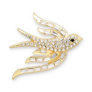 Brooches swallow Gold-Transparent-Black