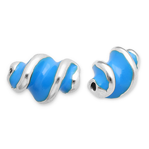 Stainless steel beads twisted Silver-Blue