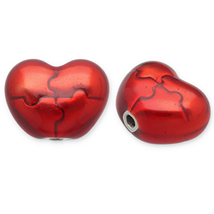 Stainless steel beads heart Silver-Red