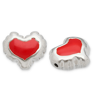 Stainless steel beads heart Silver-Red