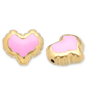 Stainless steel beads heart Gold-Pink