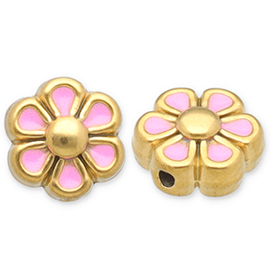 Stainless steel beads flower Gold-Light Pink-White