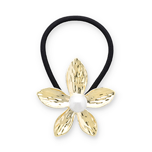 Hair accessories hair tie with metal flower with imitation pearl Gold-Black-White