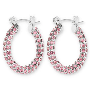 Stainless steel earrings / earpins creoles with strass Silver-Pink