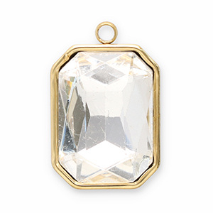 Stainless steel charms facet rectangle Gold-Crystal