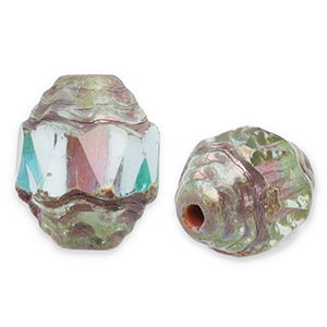 Czech Beads FPB oval 7x6mm Light Aqua-Dark Travertin