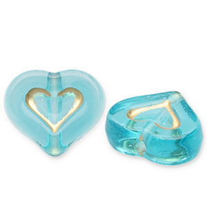 Acrylic beads heart Teal Blue-Gold