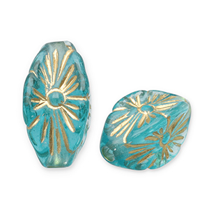 Acrylic beads oval Teal Blue-Gold
