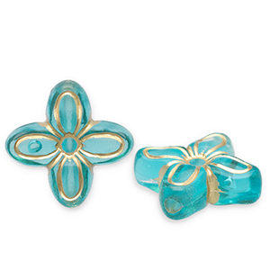 Acrylic beads flower Teal Blue-Gold