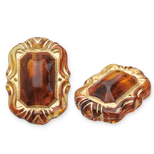 Acrylic beads rectangle Cognac Brown-Gold