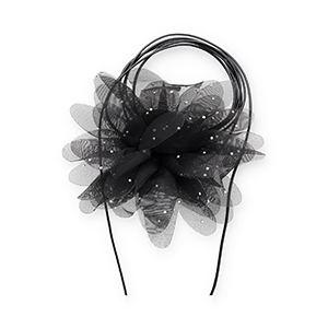 Flower choker organza with strass Black-Silver