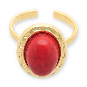 Stainless steel rings with imitation natural stone Gold-Red
