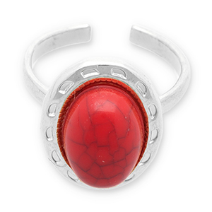 Stainless steel rings with imitation natural stone Silver-Red