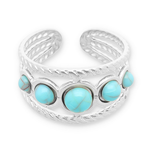 Stainless steel rings with imitation natural stone Silver-Turquoise