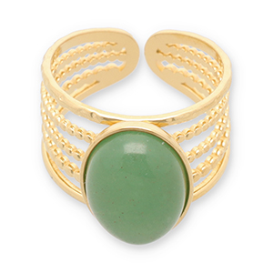Stainless steel rings with natural stone Gold-Jade Green