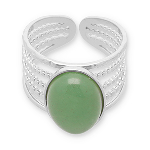 Stainless steel rings with natural stone Silver-Jade Green