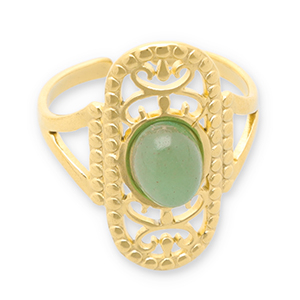 Stainless steel rings with natural stone Gold-Jade Green