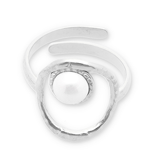 Stainless steel rings pearls Silver-White