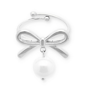 Stainless steel rings bow with pearl Silver-White