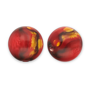 Resin beads with glitter 14mm Red-Gold
