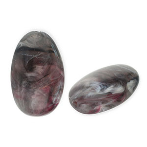 Acrylic beads oblong oval Dark Grey-White