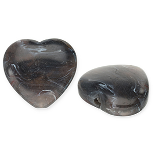 Acrylic beads heart Dark Grey-White